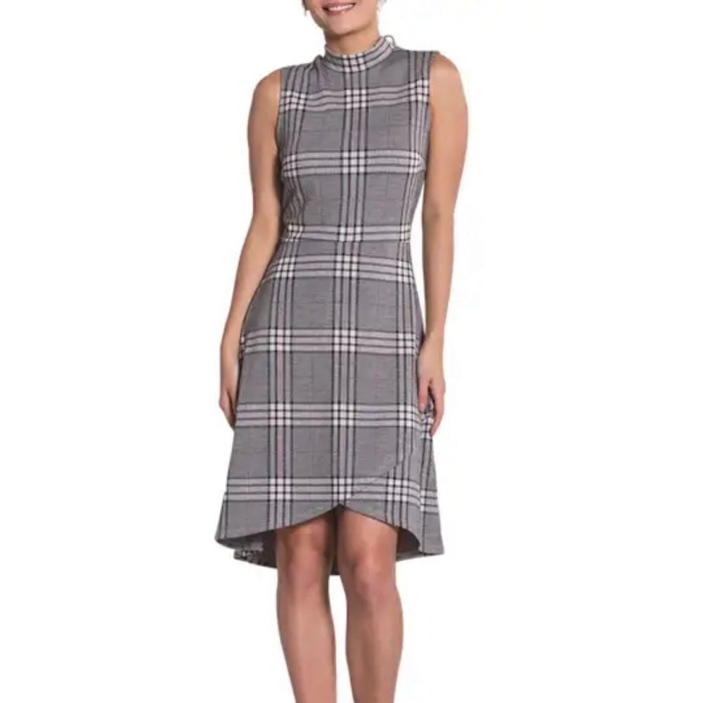 LEOTA Alyssa Plaid Sleeveless Asymmetric Shift Dress Size Medium